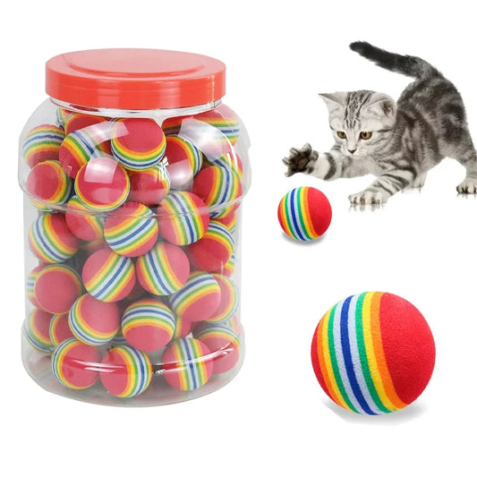 10PCS Rainbow Cat Toys Ball Interactive Cat Dog Play Chewing Rattle Scratch Ball Training Balls Pet Toys Supplies