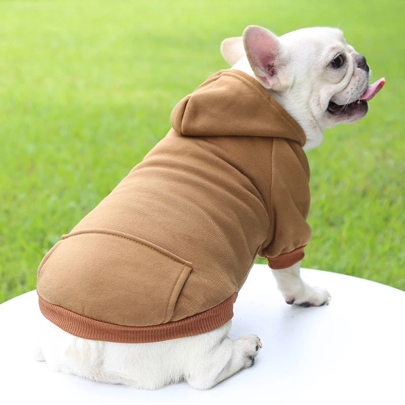 Fashion Dog Clothing Autumn And Winter Small Pet Clothes Thickening Warm Solid Color Two-Feet Hooded Wweater Casual Pet Products