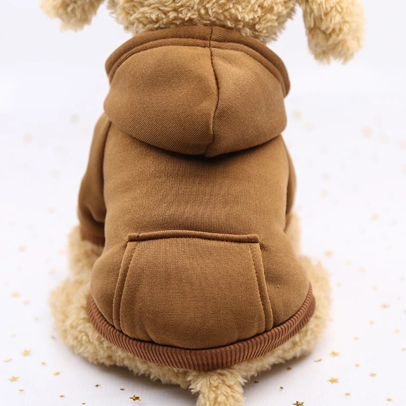 Fashion Dog Clothing Autumn And Winter Small Pet Clothes Thickening Warm Solid Color Two-Feet Hooded Wweater Casual Pet Products